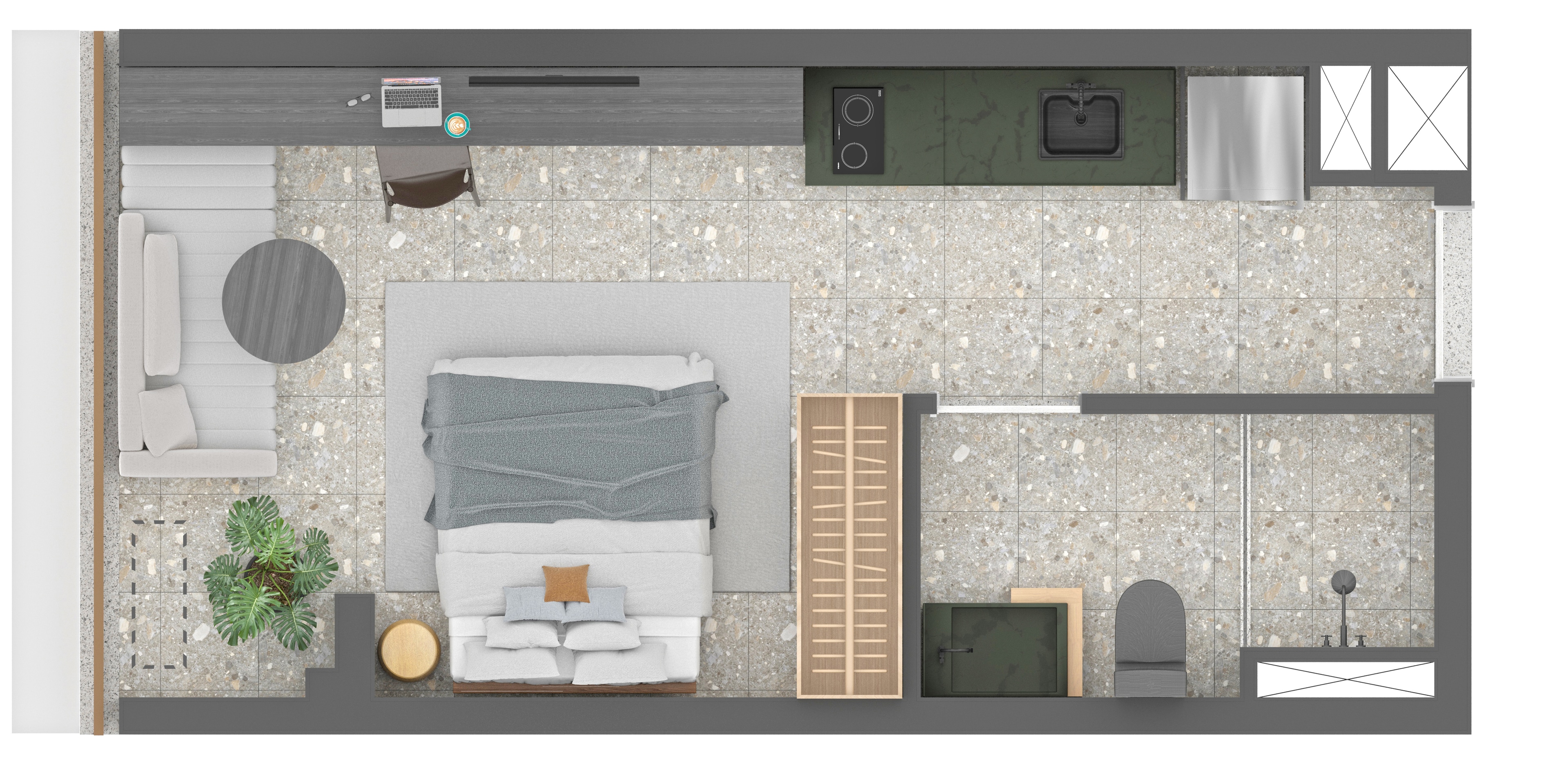 Planta Studio 24m² R2V